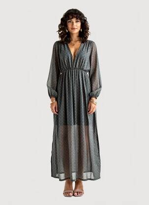 Robe longue imprimé fantaisie manches longues vert STUDIO PARISIEN femme