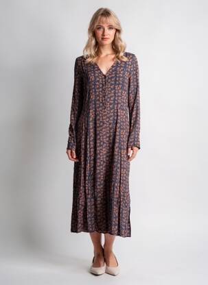 Robe mi-longue imprimé fleurs manches longues bleu MINIMUM femme