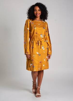 Robe mi-longue imprimé fleurs manches longues orange ARMEDANGELS femme