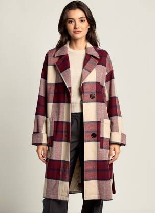 Manteau long coupe droite sans capuche rouge MINIMUM femme