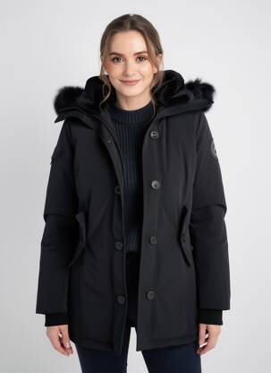 Parka manches longues a capuche noir HELVETICA femme