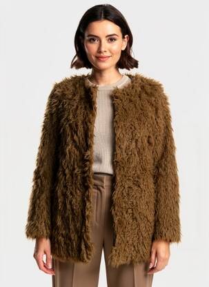 Manteau long coupe droite sans capuche marron ICHI femme