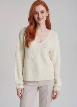 Pull col v manches longues blanc TEDDY SMITH femme