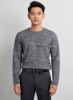 Pull tissage chiné manches longues gris MINIMUM homme