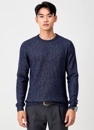 Pull tissage chiné manches longues bleu MINIMUM homme