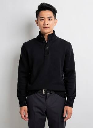 Pull maille tricot manches longues noir SCHOTT homme