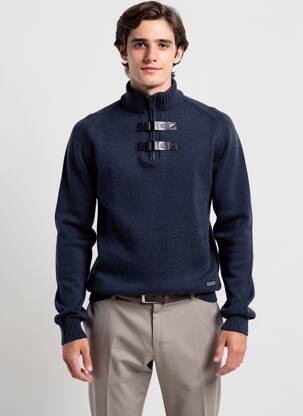 Pull stretch manches longues bleu TEDDY SMITH homme