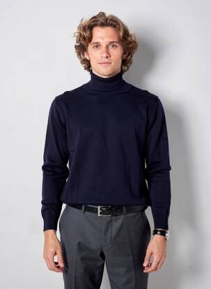 Pull col roulé maille fine manches longues bleu LTB homme