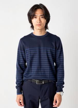 Pull col rond manches longues bleu LE TEMPS DES CERISES homme
