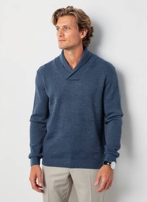 Pull tissage chiné manches longues bleu SELECTED homme