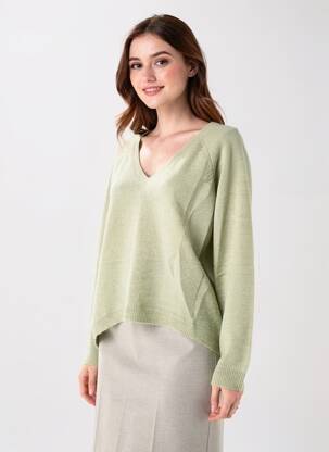 Pull tissage chiné manches longues vert MINIMUM femme