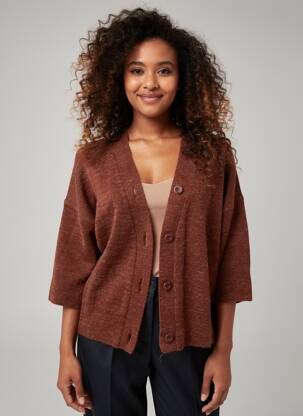 Gilet manches longues manches 3/4 marron ICHI femme