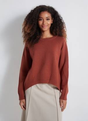 Pull tissage chiné manches longues orange MINIMUM femme