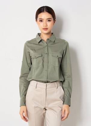 Chemisier coupe cintrée manches longues vert FRENCH TERRY 1818 femme