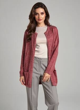 Gilet manches longues col rond rouge ICHI femme