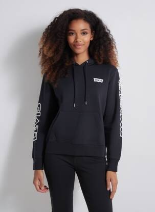Sweat-shirt à capuche col v manches longues noir LEVI'S femme