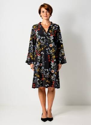 Robe mi-longue imprimé fleurs manches longues noir ROMEO POUR JULIETTE femme