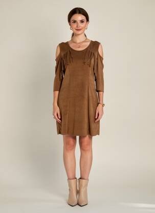Robe courte fermeture zippée au dos manches longues marron fonce ELL'A femme