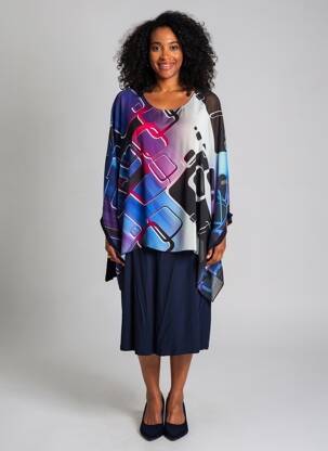Robe mi-longue imprimé fantaisie manches longues bleu ALAIN MURATI femme