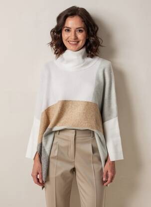 Pull tunique tissage chiné manches 3/4 beige JOSEPH RIBKOFF femme