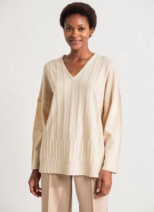 Pull coupe cintrée manches longues beige ESCORPION femme