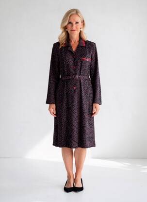 Robe mi-longue imprimé fantaisie manches longues rouge FRANCE RIVOIRE femme