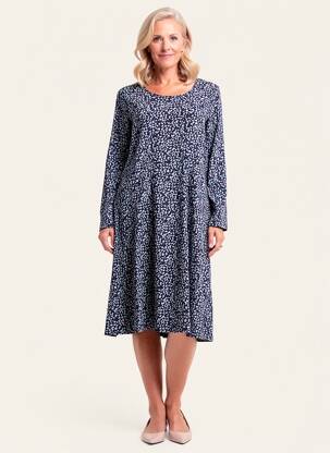 Robe mi-longue imprimé fantaisie manches longues bleu FRANCE RIVOIRE femme