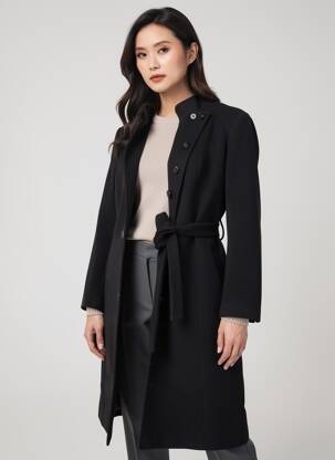 Manteau long coupe cintrée sans capuche noir GRIFFON femme