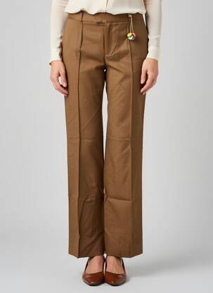 Pantalon droit tissage popeline taille normale marron LEON & HARPER femme