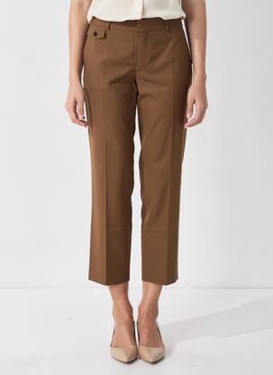 Pantalon 7/8 fermeture zippée sous rabat avec crochet taille normale marron LEON & HARPER femme
