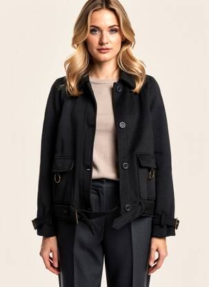 Manteau court coupe droite sans capuche noir O.P.D.V (ON PARLE DE VOUS) femme