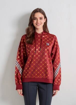 Sweat-shirt à capuche col v manches longues rouge FILA femme