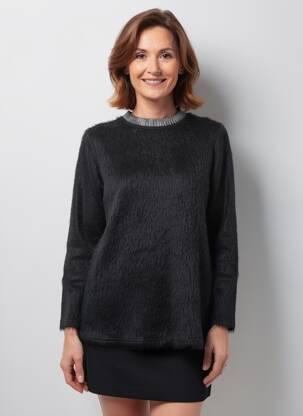 Pull coupe cintrée manches longues noir ROMEO POUR JULIETTE femme