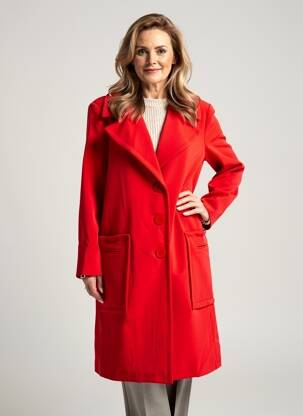 Manteau long coupe cintrée sans capuche rouge HIPPOCAMPE femme