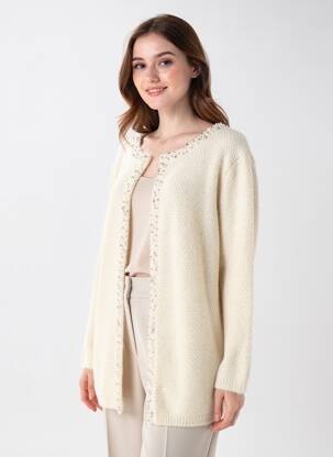 Gilet manches longues col rond beige CHERRY COUTURE femme