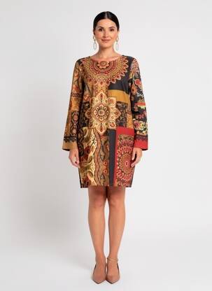 Robe courte fermeture zippée au dos manches longues orange 101 IDEES femme