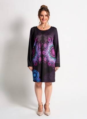 Robe mi-longue imprimé fantaisie manches longues noir 101 IDEES femme