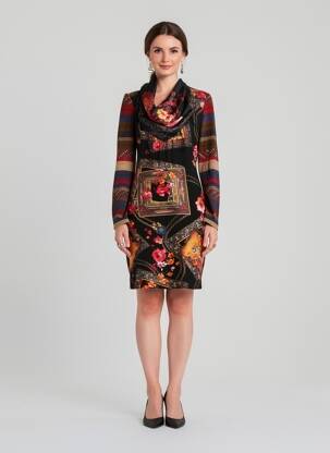 Robe mi-longue imprimé fantaisie manches longues noir 101 IDEES femme