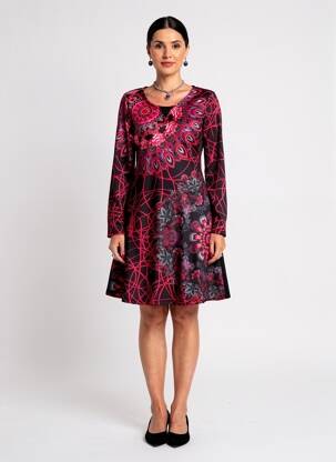 Robe mi-longue imprimé fantaisie manches longues noir 101 IDEES femme