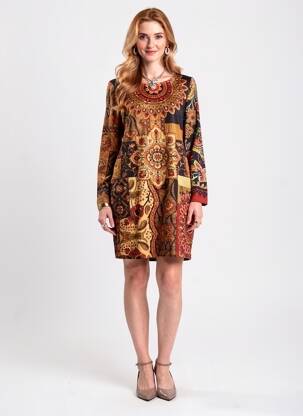 Robe courte fermeture zippée au dos manches longues orange 101 IDEES femme