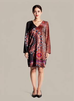 Robe mi-longue manches longues manches longues noir 101 IDEES femme