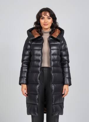Doudoune manches longues a capuche noir RINASCIMENTO femme