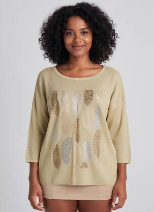 Pull coupe droite manches 3/4 or CHERRY COUTURE femme