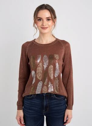 Pull coupe droite manches longues marron CHERRY COUTURE femme
