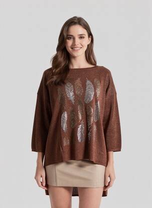 Pull coupe droite manches 3/4 marron CHERRY COUTURE femme