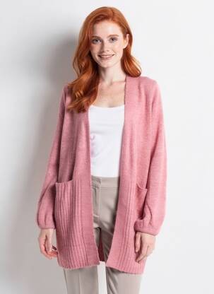 Gilet manches longues stretch rose ICHI femme