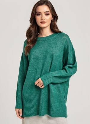 Pull tissage chiné manches longues vert ICHI femme