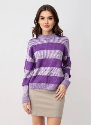 Pull tissage chiné manches longues violet ICHI femme
