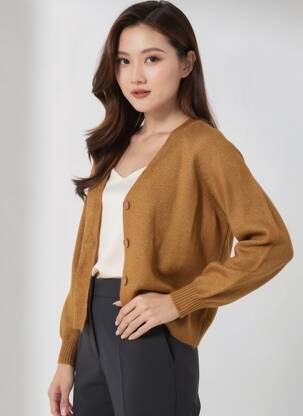 Gilet manches longues resserrée sur le bas marron ICHI femme
