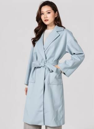 Manteau long coupe cintrée sans capuche bleu ICHI femme